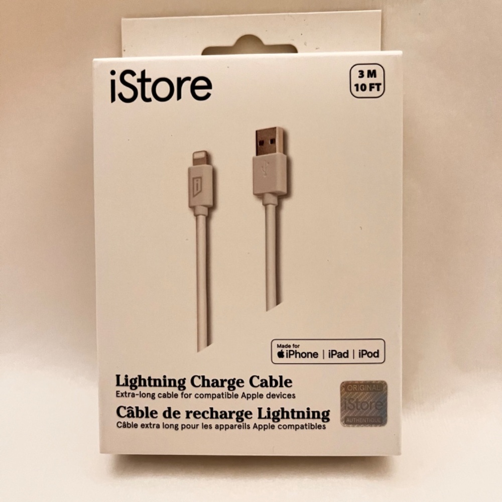 iStore Lightning Charge Cable 10 Feet / 3 Meter White Charge and Sync Cable